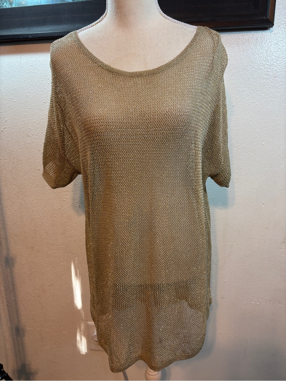 Michael Kors Gold Open-Weave Short Sleeve Tunic